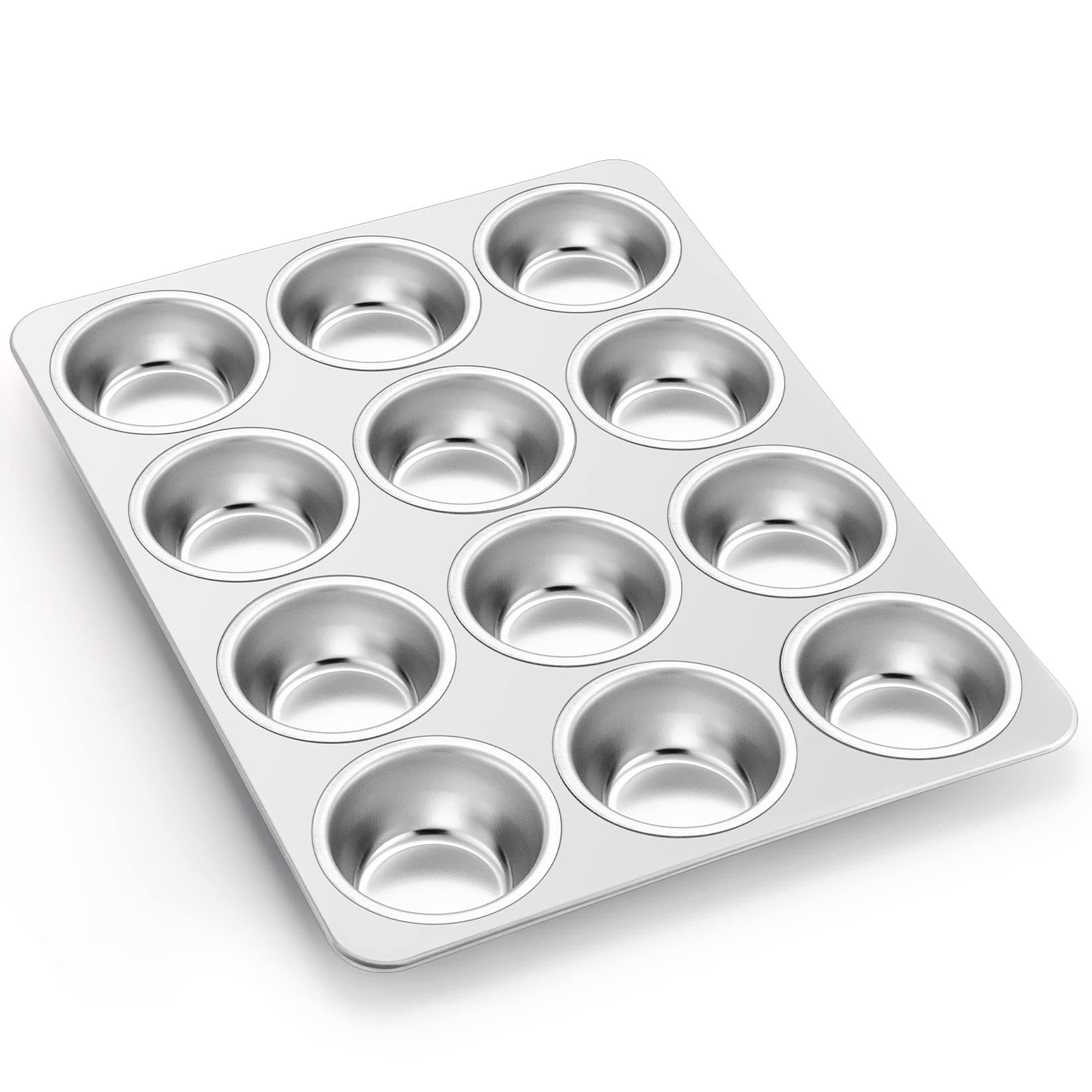 P&P CHEF Muffin Pan Cupcake Baking Pan Set, Stainless Steel Muffin Tin Tray for Mini Cake Tart Quiche, Oven & Dishwasher Safe, Non-toxic & Heavy-duty, (12 Cup, 1Pc)