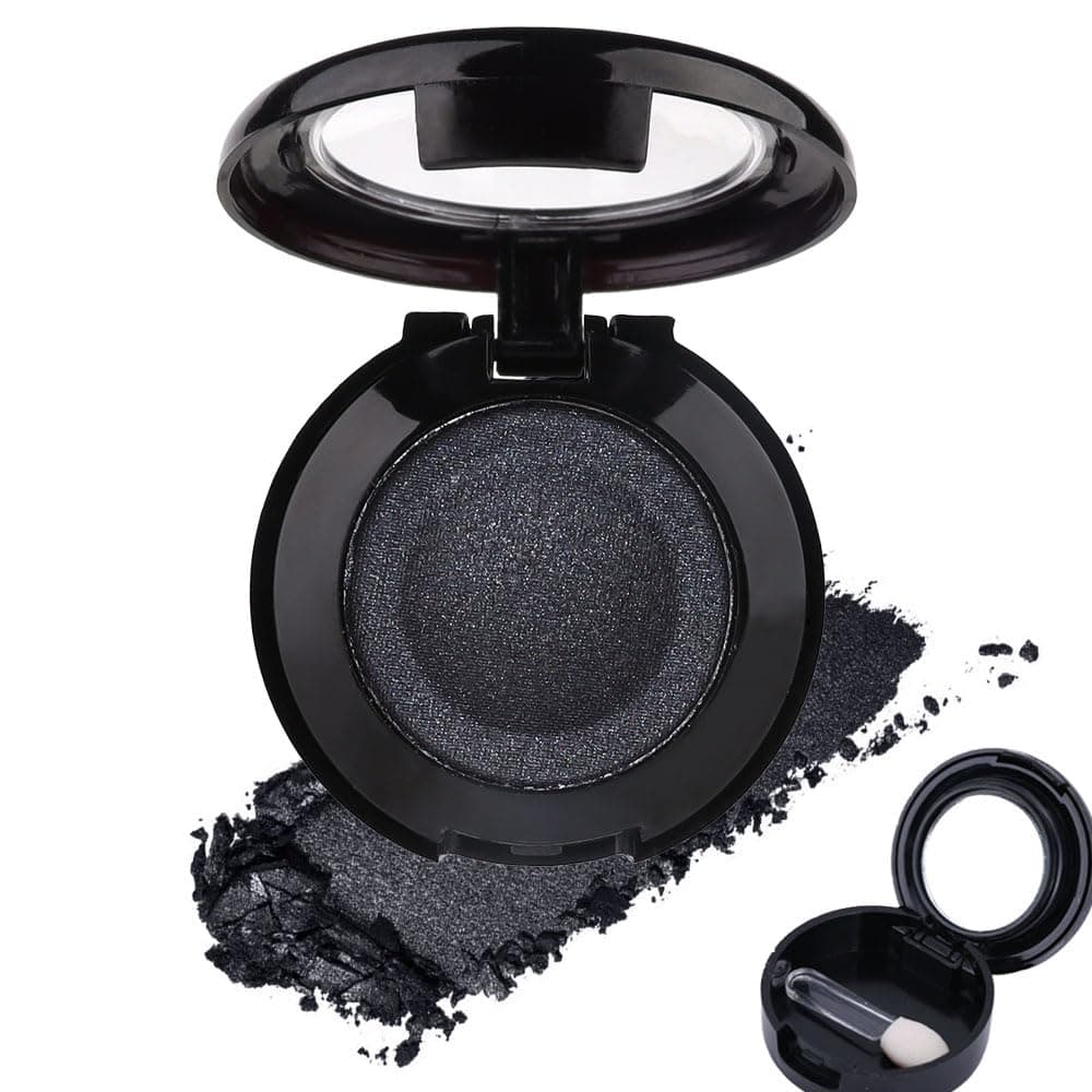Single Black Matte Shimmer Eyeshadow,Bright High Pigment Intense Monochrome Eye Shadow,Comes With Eyeshadow Brush and Mirror,24 Hour Eye Makeup Longwear Waterproof,Blendable