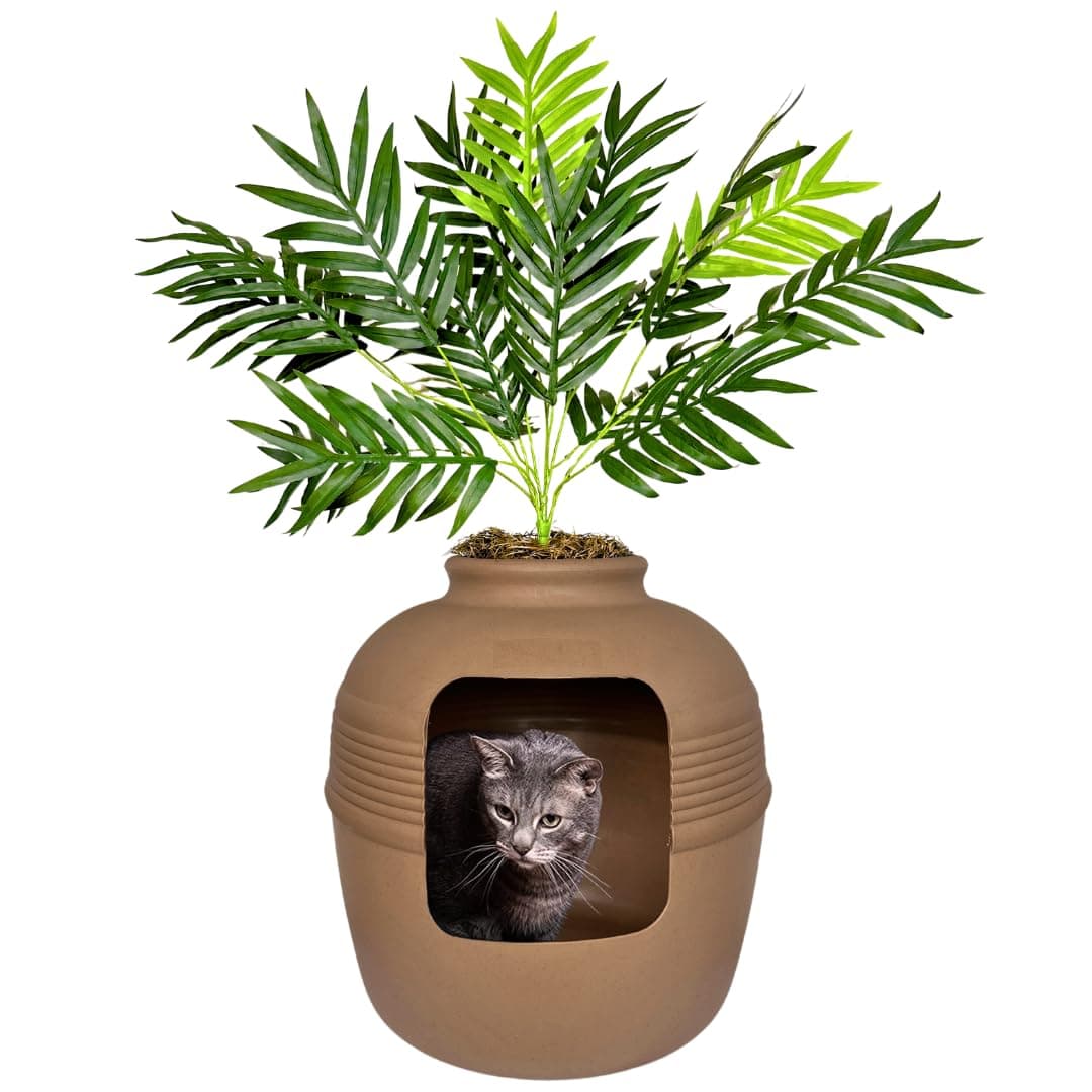 Good Pet Stuff Large-Capacity Hidden Litter Box, Modern, Tuscany Brown, 20" W x 19.75" H x 55" (with plant), Cat Owners, Both Genders