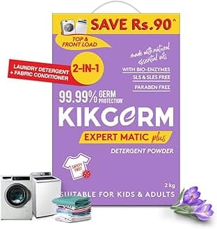 KIKGERM 2-in-1 ADVANCED Top & Front Load Detergent Powder + FABRIC CONDITIONER (2kg) | Tough Stain Removal + Soft Clothes | No Harmful Chemicals | Washing Machines Surf | (Rs. 90 DISCOUNT)