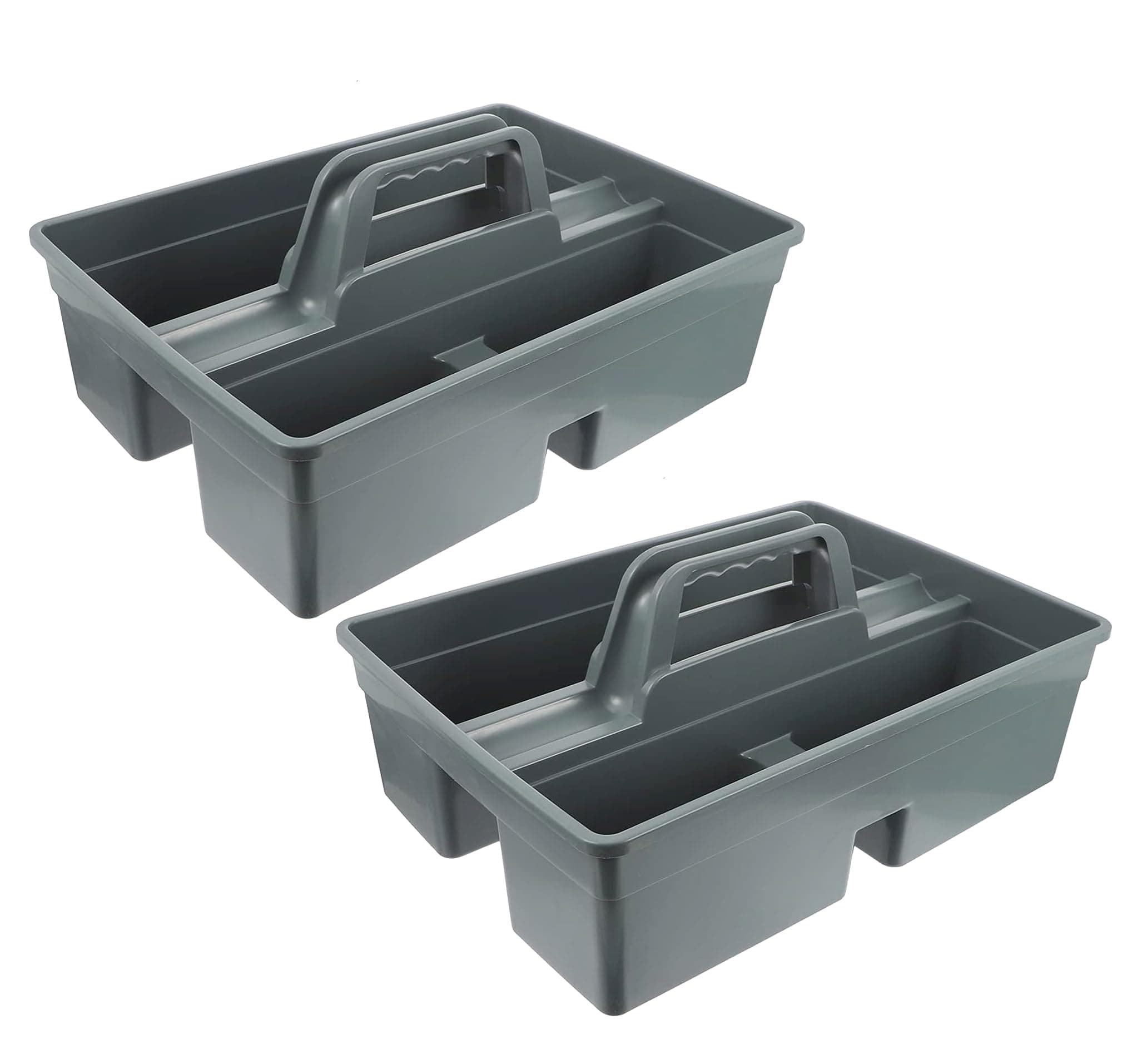 ECO CARE Pack of 2 Cleaning Caddy with Handle - Grey Utility Cleaning Tool Box and Carry Tray Basket - 15 * 13 * 4.5 inch High