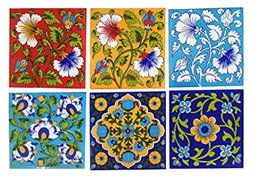 Shiv Kripa Handmade Ceramic Tiles Pack of 6 pics (Multi)