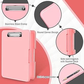 ANZNKU Clipboard with Storage 13.3x9.6 inches, Storage Clipboard Heavy Duty, Plastic Clipboard with Side Opening, Nursing Clipboard Foldable, Letter Size Smooth Writing for Work, Study(Light Pink)