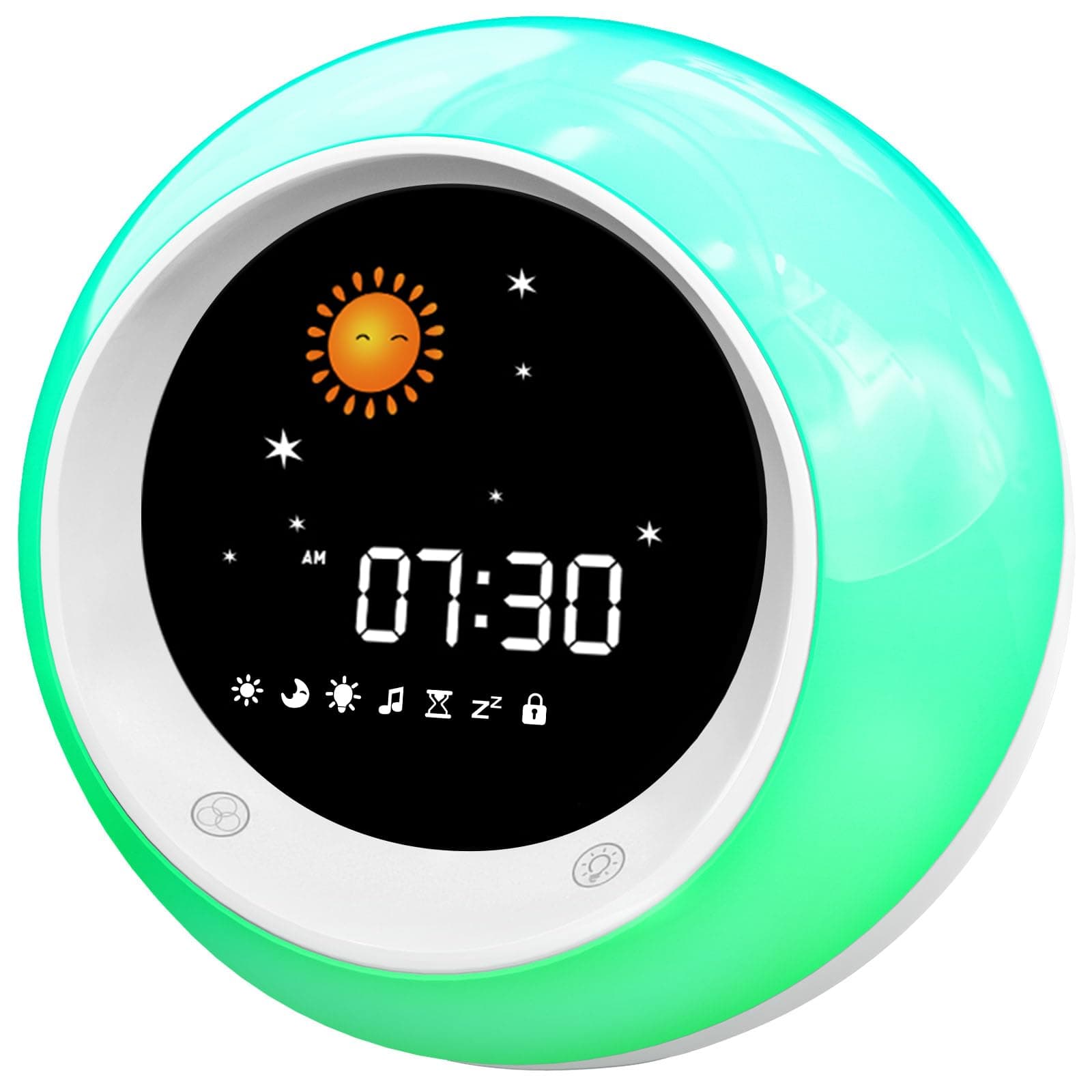 Sun & Moon Rise Kids Alarm Clock, Children's Sleep Trainer, Sleep Sound Machine, Wake Up Light & Night Light, Teach Kids Day & Night
