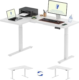 FLEXISPOT Pro Corner Desk Dual Motor L Shaped Computer Electric Standing Table Sit Stand Up Height Adjustable Desk Home Office Table with Splice Board, 63x40 White