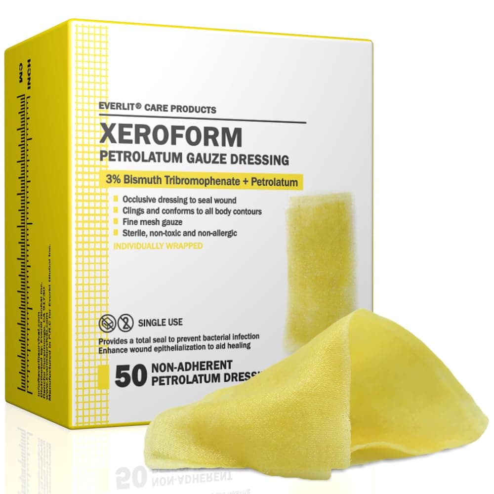Xeroform Petrolatum Dressing | Sterile, Non-Adherent Occlusive Fine Mesh Gauze Pad | Non-Toxic, Gentle Patch for Burns, Laceration, Surgical Incisions & Skin Grafts (1" x 8" | Pack of 50)