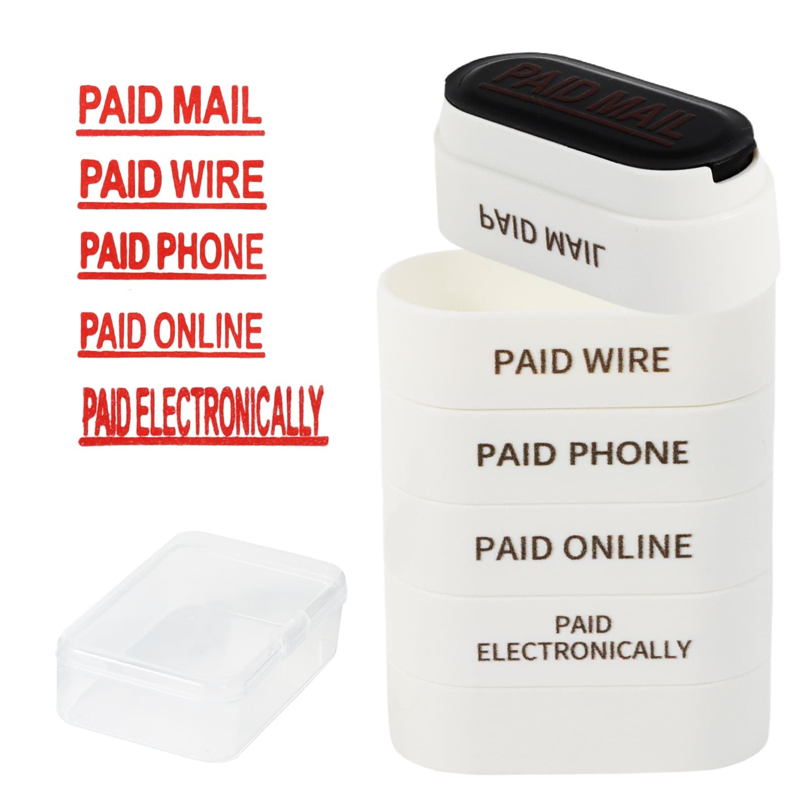 Office Paid Stamps Set - Paid Mail/Phone/Wire/Online/ELEC Pre-Inked Stamp, Accounts Payable Stamp - Rubber Red Ink Stamps for Retail, Self Inking Refillable Business Supplies Stampers