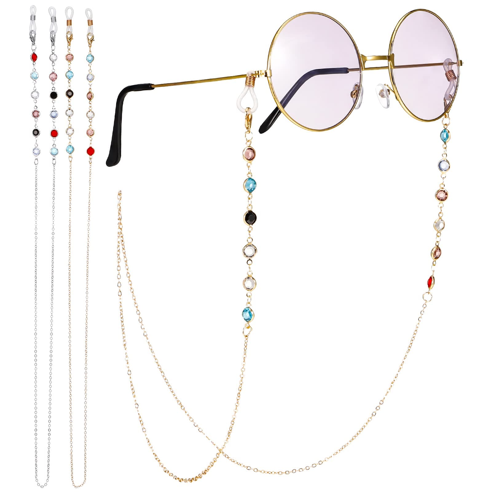 2 Pcs Eyeglasses Chain, Glasses Chain Bead Glasses Strap Spectacle Chain Glasses Cord Sunglasses Strap Lanyard Eyewear Strap for Women Sports