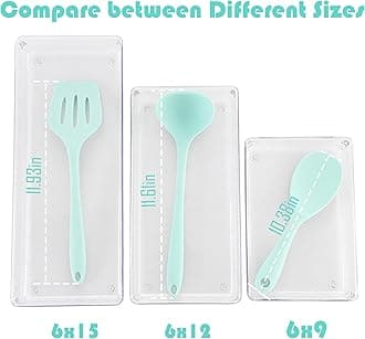 ihomecooker 3 Pack Clear Plastic Drawer Organizer Tray Cutlery Utensil Makeups Drawer Organizers 15" X 6"