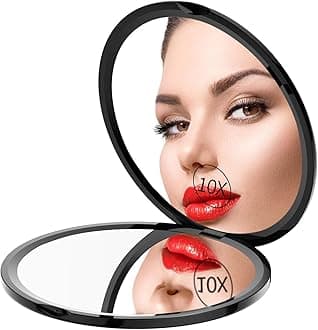 Gospire 4" Ultra-Thin Pocket Makeup Mirror for Travel, 1X/10X Double Sided Magnifying Portable Compact Handbag Handheld Round Foldable Cosmetic Mirror for Women (Black)