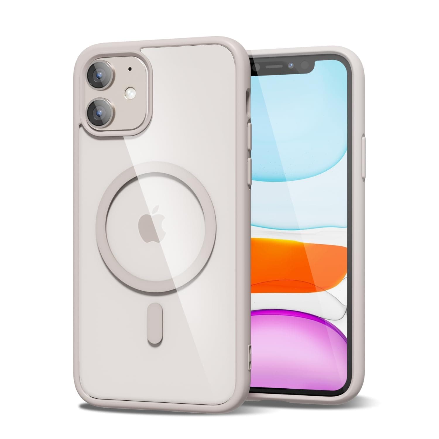 oakxco for iPhone 11 Case Clear Magnetic Compatible with Magsafe, Cute Thin Slim Transparent Non-Yellowing TPU Bumper, Shockproof Hard Shell & Soft Silicone Mag Safe Phone Case for Women, Beige Grey