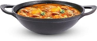 - The Indus Valley Pre-Seasoned Cast Iron Kadai with Curve Handles | Very Small, 20.3Cm/8Inch, 1.4Ltr, 1.5Kg | Naturally Nonstick, 100% Pure & Toxin-Free, No Chemical Coating, Black , 1 piece