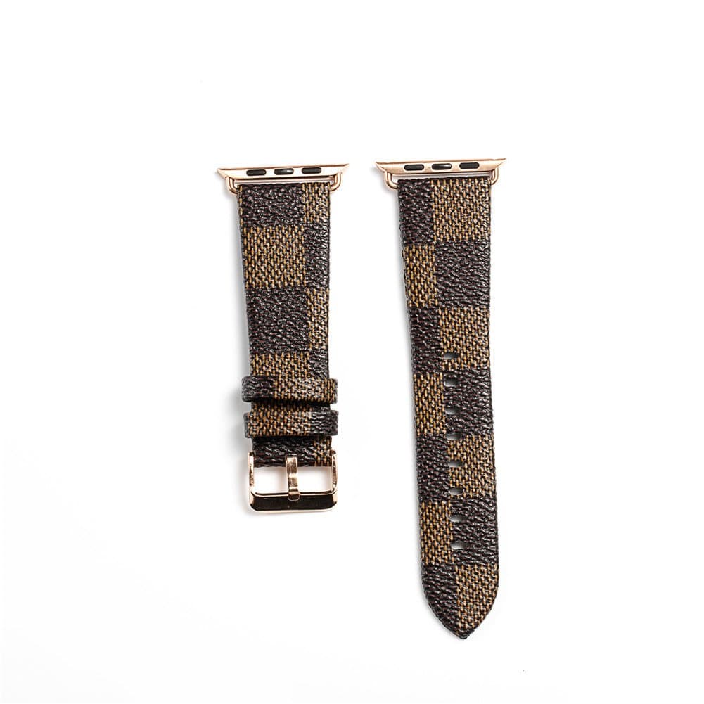 for Apple Watch Band PU Leather Iwatch Strap Replacement Plaid Grain Band iwatch Accessories with Stainless Metal Classic Buckle for Apple Watch Series 3 Series 2 1 (Brown 42mm)