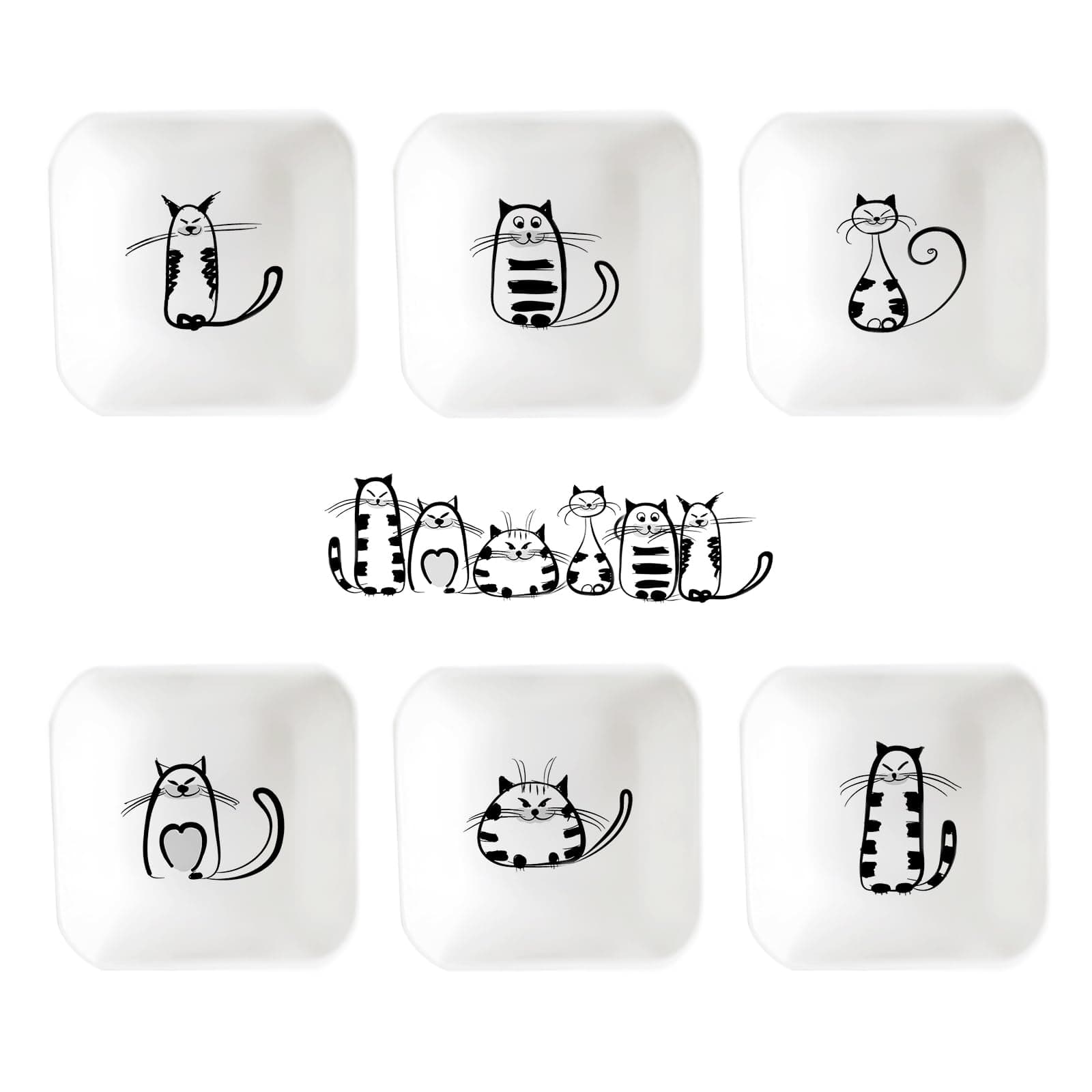 Super Cute Cat Ceramic Sauce Dish,Mini Side Seasoning Dish,Condiment Dishes,Sushi Soy Dipping Bowl,Snack Serving Dishes,Meow Porcelain Small Saucer Set