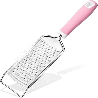 Rainspire Professional Cheese Graters for Kitchen Stainless Steel Handheld, Metal Lemon Zester Grater With Handle For Cheese, Chocolate, Spices, Kitchen Gadgets And Tools, Soft Grip Handle, Pink