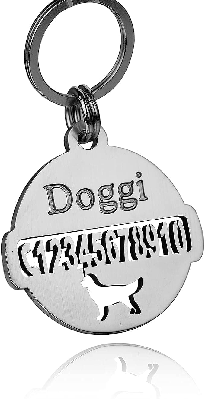PETSAVIOUR Personalized Openwork Engraved Dog ID Tag Custom Stainless Steel Pet ID Tag Anti-Oxidation Anti-wear Provide a Variety of Silhouette Options Unique Name Tag for Pets (Medium)