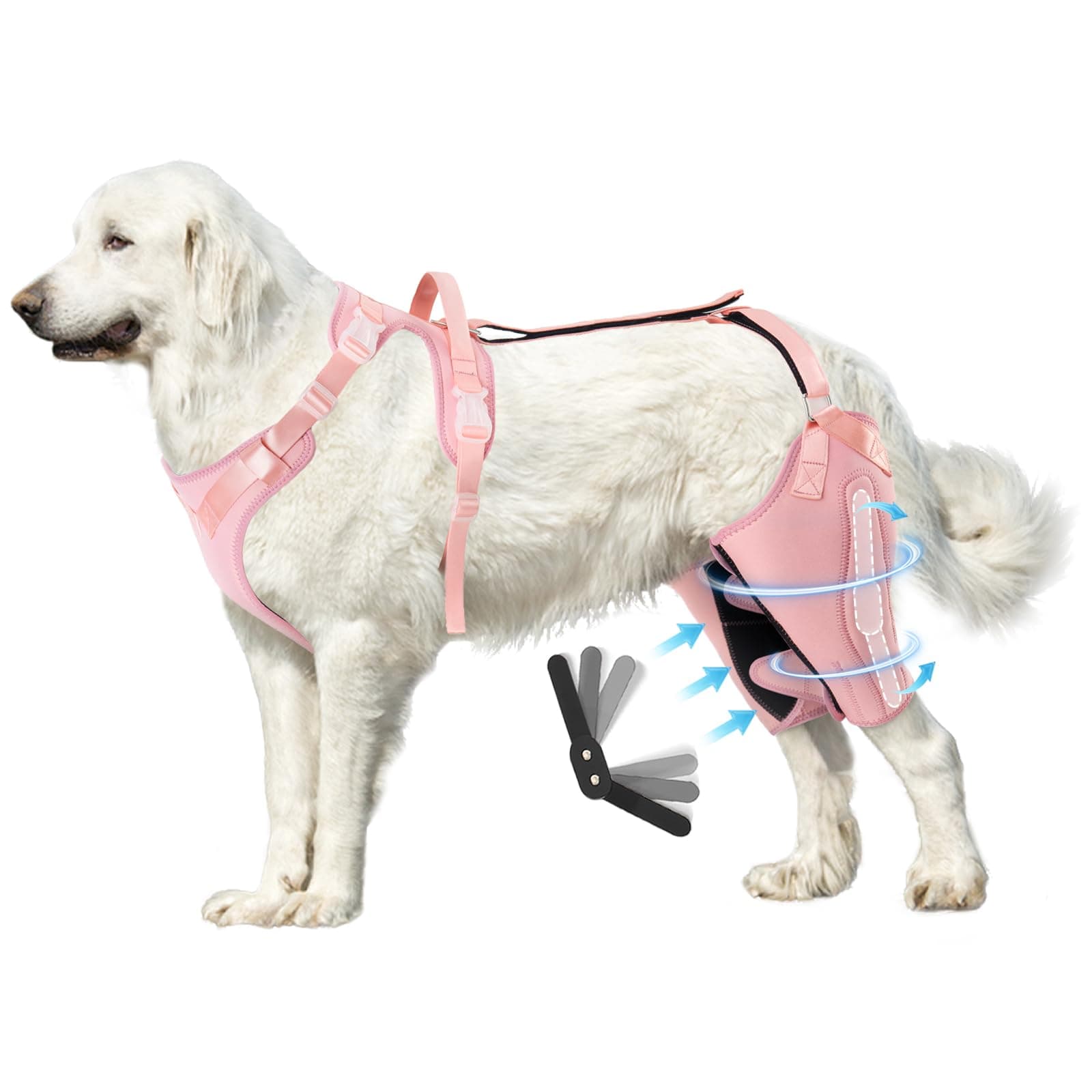 CHAMIN/RISURRY Dog Knee Brace Support for Back Legs with Metal Splint Hinge,Support Brace for ACL/CCL, Cruciate Ligament Injury，Osteoarthritis, Luxating Patella, Muscle Sore,et(Pink,XL)