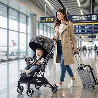 Pocket Air Stroller|Portable Travel Friendly Pre Installed Stroller & Pram for Newborn Baby Boys & Girls of Age 0 to 3 Years (Black)