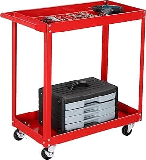 2 Tier Rolling Tool Cart on Wheels w/2 Brake, 220 LBS Capacity Heavy Duty Commercial Utility Tool Service Cart, Tool Organizer for Mechanic,Garage,Workshop,Warehouse & Repair Shop