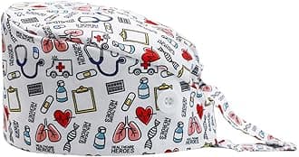 Gourd-Shaped Working Cap with Button, Adjustable Tie Back Hat Sweatband Hair Cover for Women Men, Multiple Color