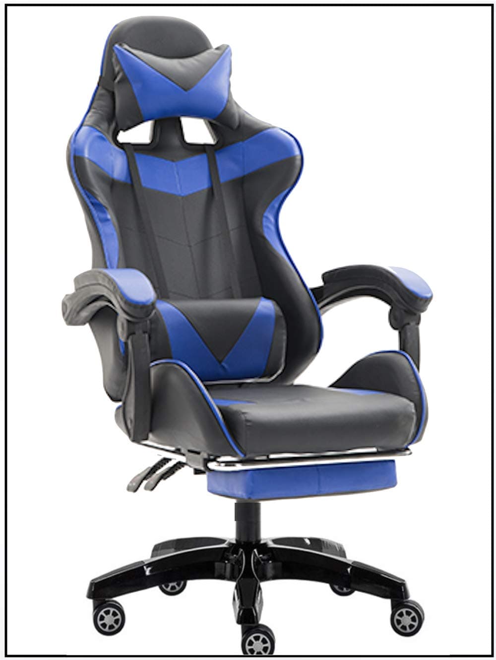 Gaming Chair - PC Computer Chair for Gaming, for Office, for Students -Ergonomic Lumbar Back Support Pain Relief (Black&Blue w/Footrest)