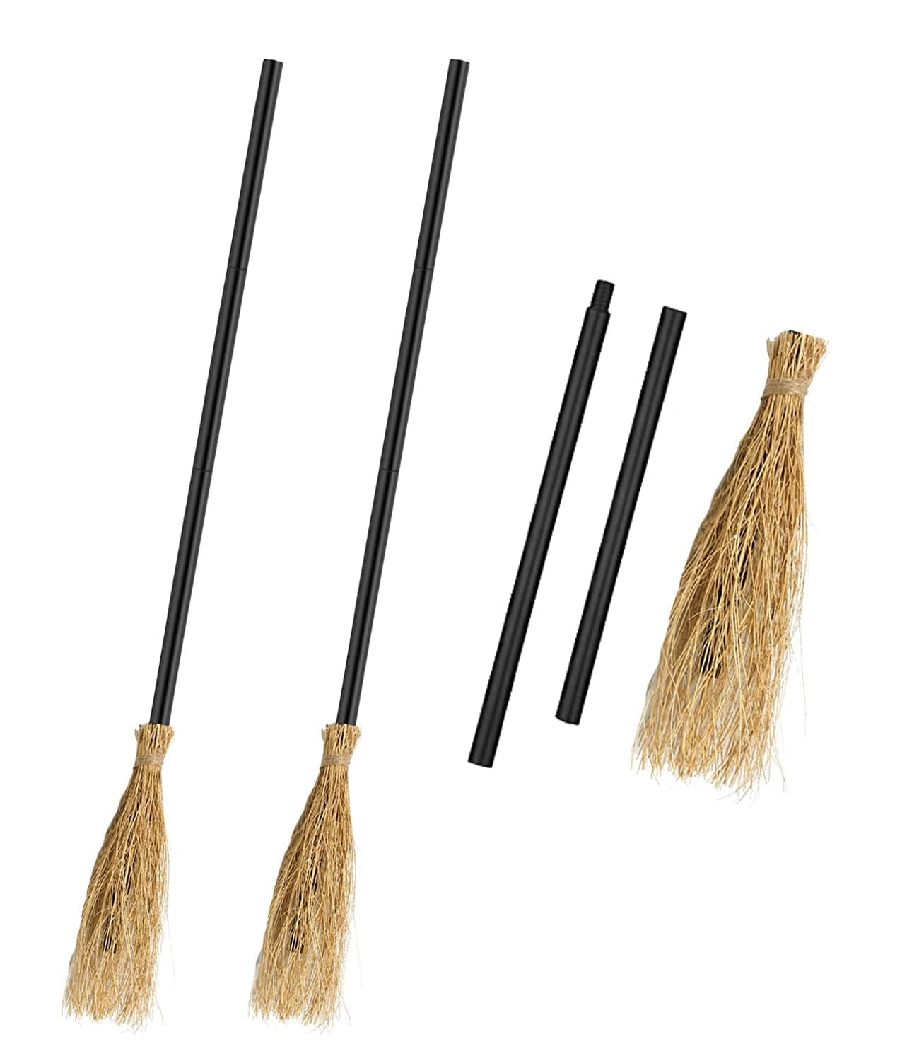 2 Pack Halloween Witch Broomstick Cosplay Broom Props, Realistic Wizard Flying Broom Stick Accessory