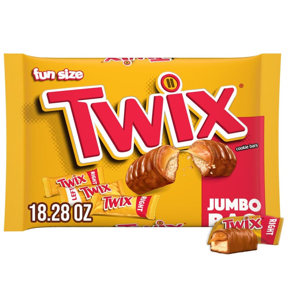 TWIX Fun Size Caramel Cookie Milk Chocolate Candy Bars Individually Wrapped Party Candy Chocolate Bars, 18.28 Oz Jumbo Bulk Bag