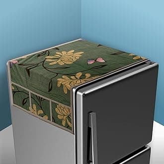 Kuber Industries Fridge Top Cover | Fridge Top Cover with Pockets | Refrigerator Top Cover for Kitchen | Fridge Top Cover with 6 Utility Pockets | Flower Fridge Cover | Green