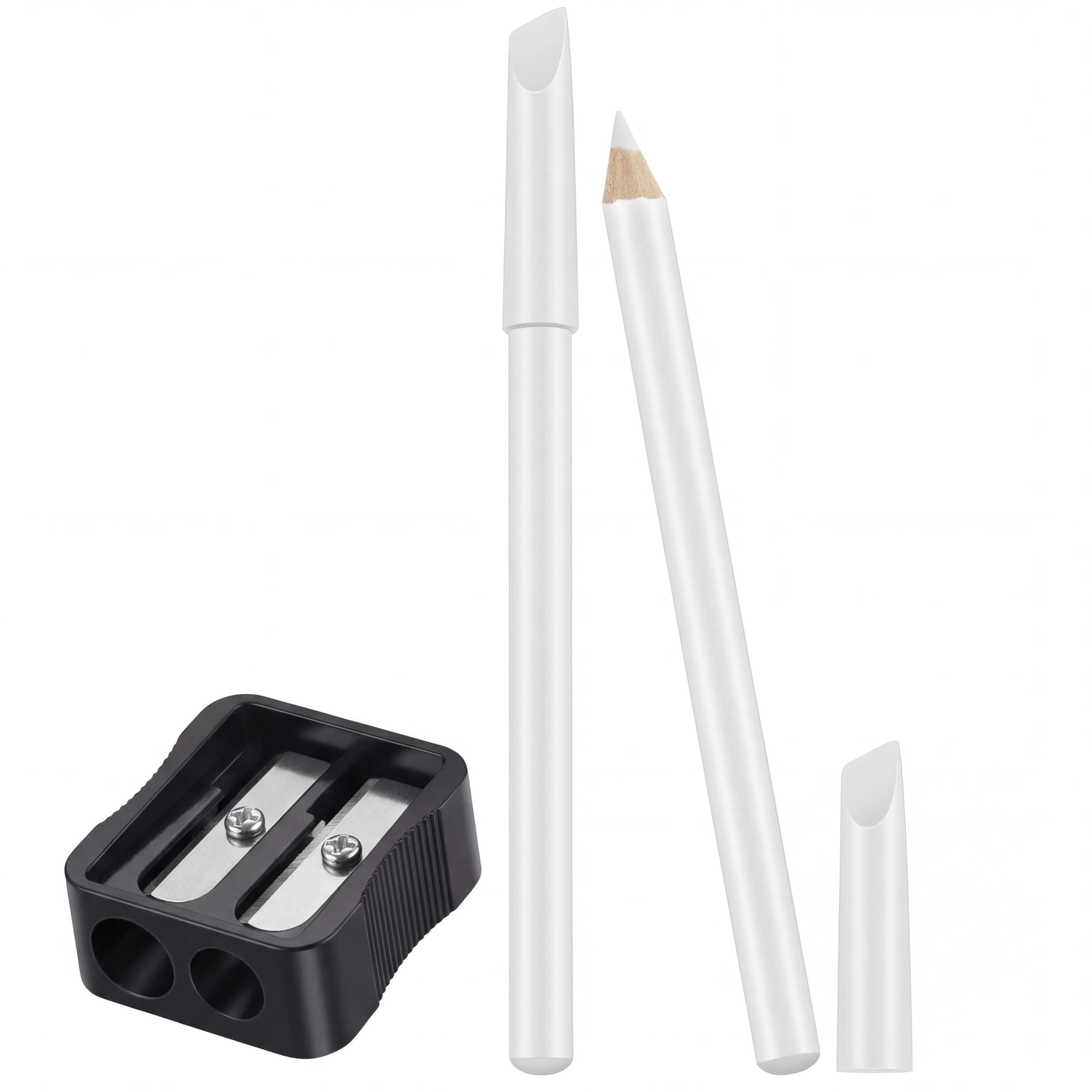 Maitys 2 Pieces White Nail Pencil and Pencil Sharpener Set, 2 In1 Nail Whitening Under French Fingernail with Cuticle Pusher and Handheld Sharpener for DIY Art Manicure Supplies