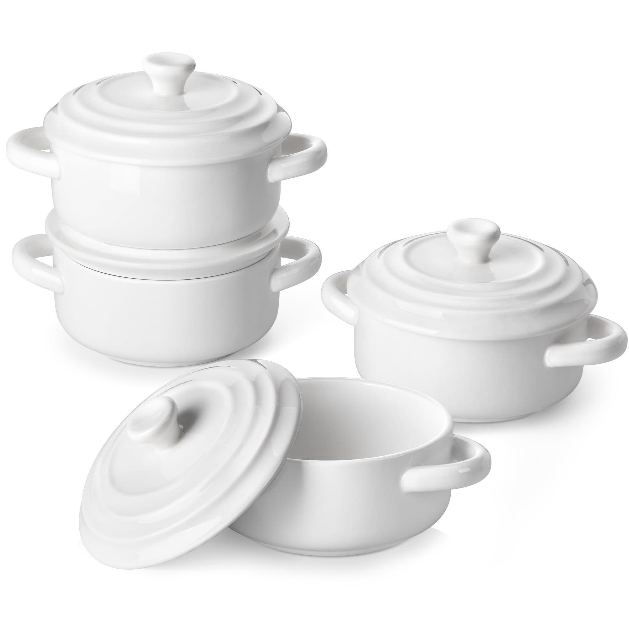 Mini Cocotte Set - 14 OZ Small Casserole Dishes with Lids and Handles, Ceramic Mini Dutch Oven Set of 4, Small Baking Ramekins for Lasagna, Soufflé, Oven, Microwave & Dishwasher Safe, Series BAKE.BAKE