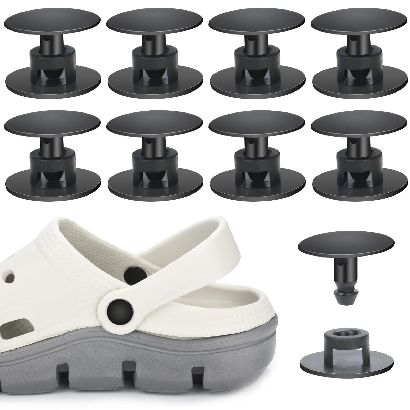 MOTAIN Universal Beach Shoes Repair Rivets,8 Set Replacement Strap Button for Men & Women Summer Shoes (Black)