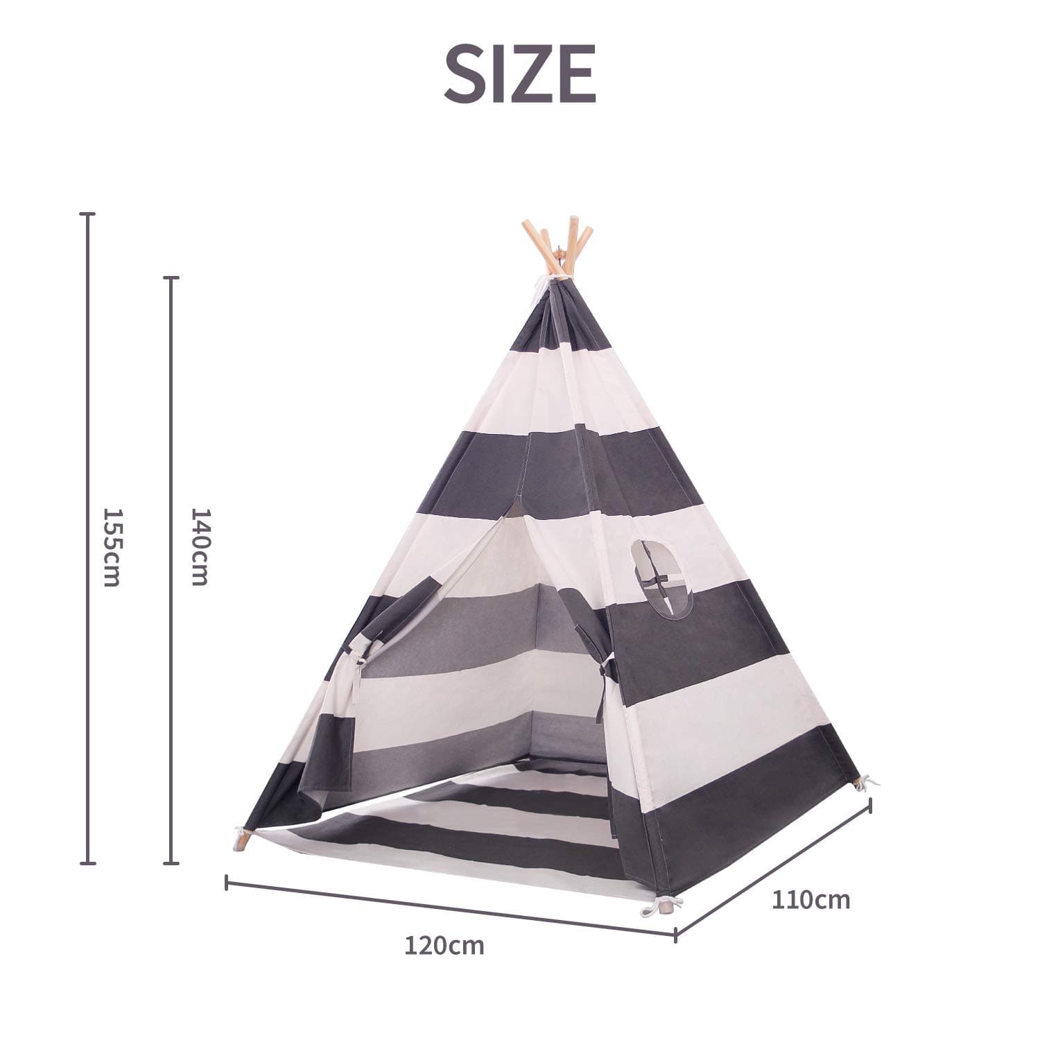 scriptract Kids& Pets 6ft Teepee Tent Playhouse 100% Natural Cotton Canvas with Window & Carrying Bag,Foldable Playhouse for Indoor & Outdoor (Gray)