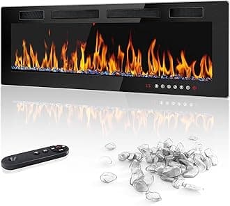 LEMBERI 42 inch Electric Fireplace Recessed and Wall Mounted,750/1500W Fireplace Heater and Linear Fireplace with Touch Screen Control Panel, Timer,Remote Control,Adjustable Flame Color and Speed