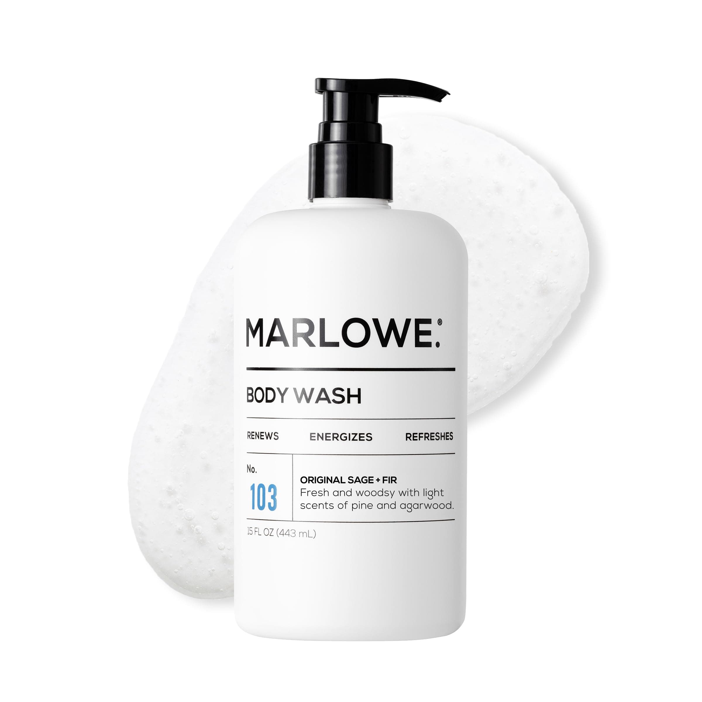 MARLOWE. No. 103 Body Wash 16 oz Pump, Original, Energizing & Refreshing Shower Gel with Willow Bark & Green Tea Extracts, Cleanses, Moisturizes, Smooths & Nourishes, Fresh Pine & Agarwood Scent