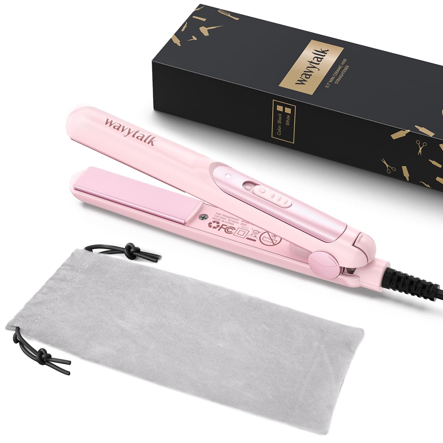 Mini Portable Flat Iron, 0.7 Inch Dual Voltage Hair Straightener - Small Flat Irons for Short Hair, Curls Bangs, Worldwide Use for Travel, Pink