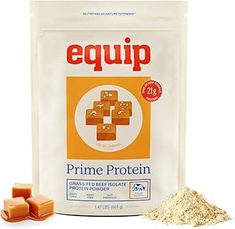 Equip Foods Prime Protein Powder | Clean, Grass Fed Beef Protein Powder, Carnivore Protein Isolate | Paleo, Keto Friendly, Gluten & Dairy Free, Helps Build & Repair Tissue| 30 Servings, Salted Caramel