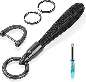 Key Fob Keychain, Leather Key Chain Holder with Anti-Lost Ring, Lightweight Car Key Chain for Men & Women, 360 Degree Rotatable Key Holder for Car Office Home