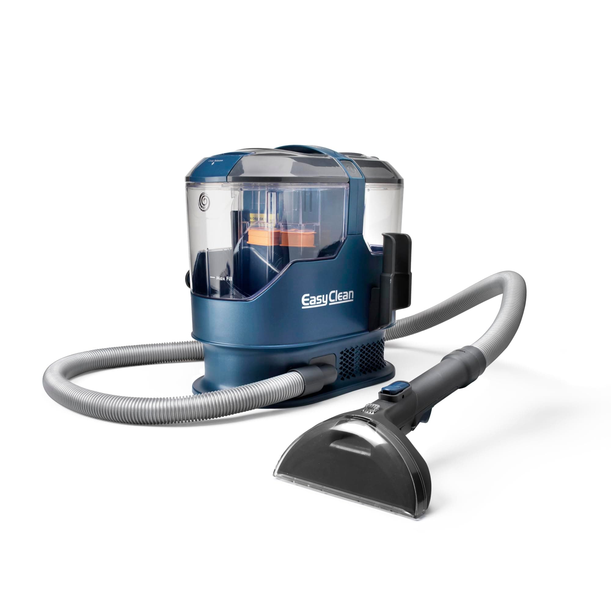 EasyClean Carpet Spot Cleaner for carpets, stairs and upholstery. With two tools, powerful 800W motor, extra long reach and large capacity. Includes cleaning solution and 2 year guarantee