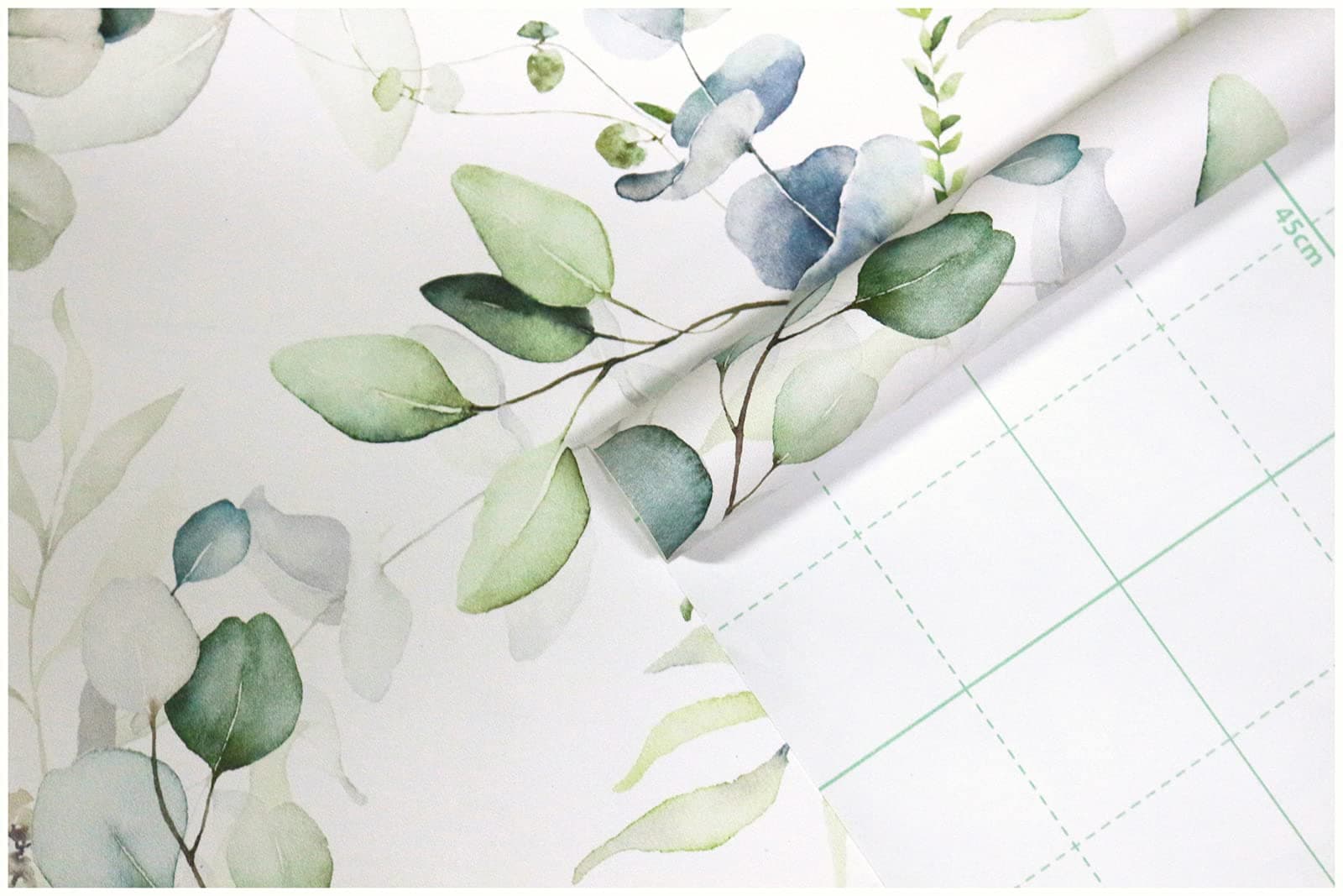 HAOKHOME Peel and Stick Wallpaper Boho Green/White Eucalyptus Leaf Floral Wall Mural Home Nursery Decor Renter Friendly Wallpaper 17.7in x 32.8ft