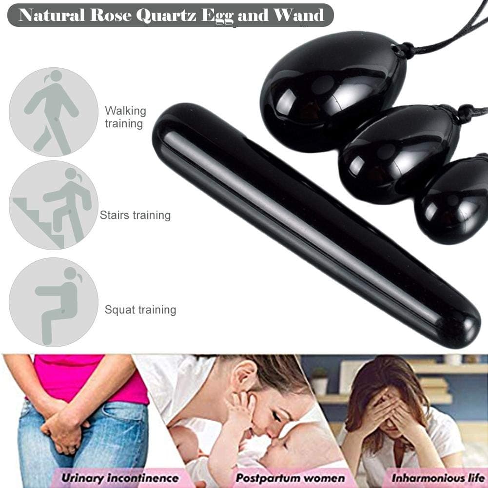 3PCS Massage Egg for Women,Black Jade Yoni Eggs Set of 3, Predrilled Massage Stone for Women to Train Pelvic Muscles Kegel Exercise