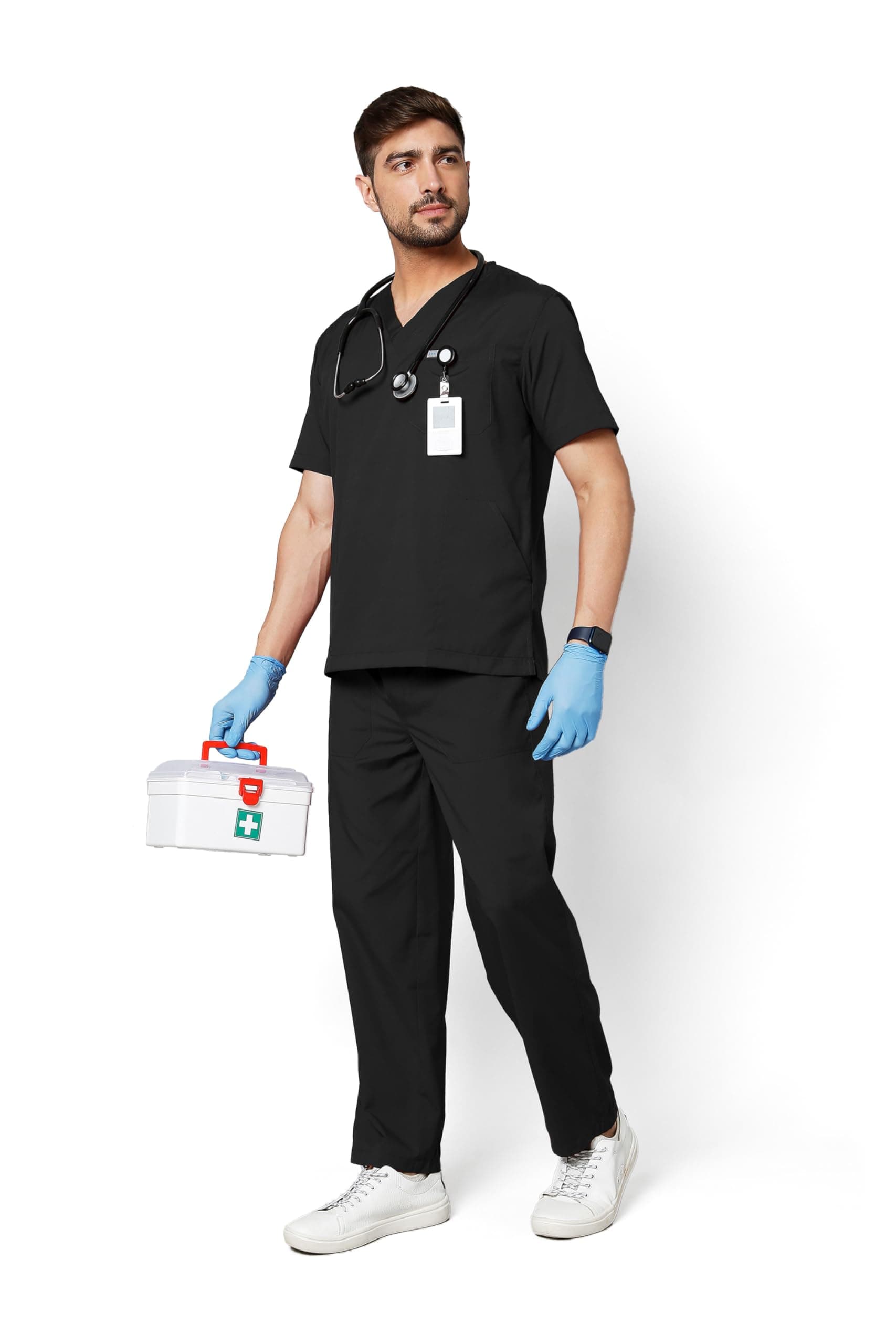 Active Men's 5-Pocket New Gen Scrubsuit V Neck Flexibile & Comfortable Top & Bottom Easily Accessible Pockets Uniform for Doctors