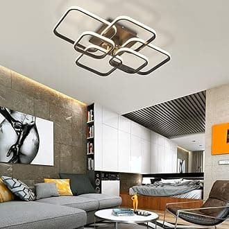 XEMQENER 70W Modern Ceiling Light, LED Chandelier Lighting Fixture, Dimmable Lights with Remote Control for Bedroom Living Room Lounge (6 Black Squares, Dimming)