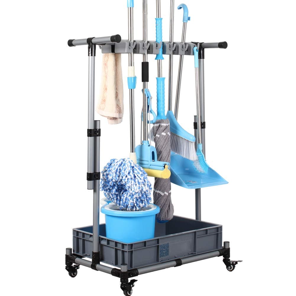 Broom And Mop Holder Put Wet Movable Floor-Mounted Mop Rack Floor Standing Cleaning Tool Cart Storage For Garden Garage Schools, Hospitals, Factories, Hotels,Property Companies
