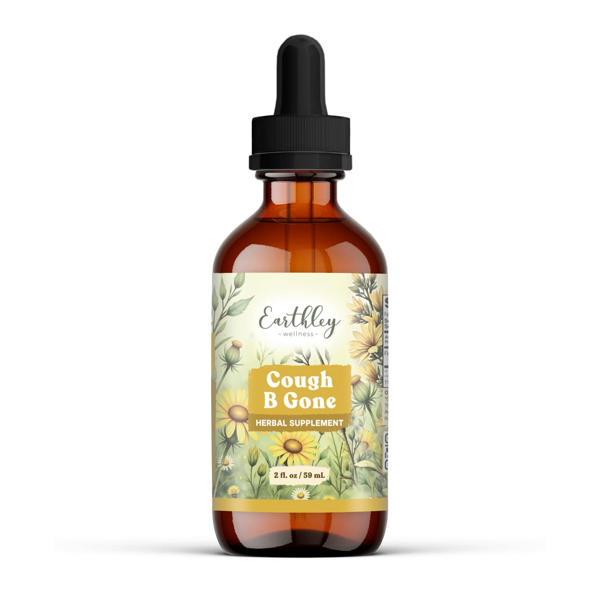 Earthley Wellness, Cough-B-Gone, Natural Herbal Formula, Cold and Cough Remedy, Removes Extra Mucus, Soothes Sore Throats, Promotes Lung Health, and Detoxification, Cough Be Gone (2oz, Original)