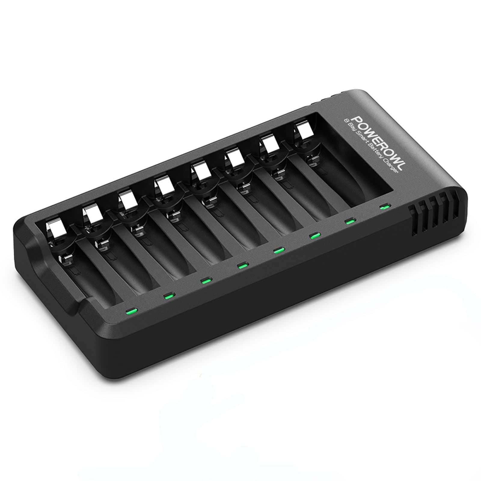 POWEROWL 8 Bay AA AAA Battery Charger, USB High-Speed Charging, Independent Slot, for Ni-MH Rechargeable Batteries, No Adapter