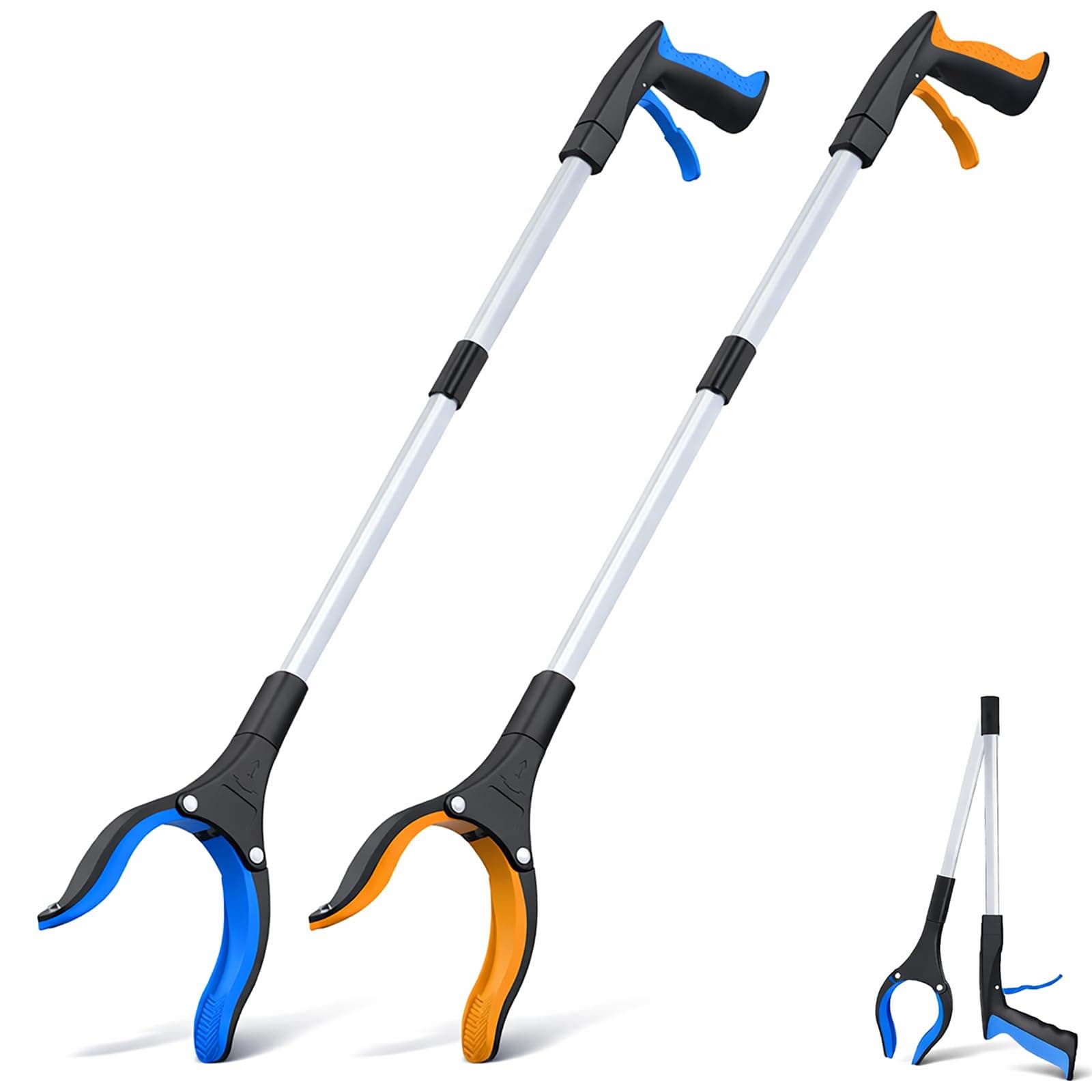 Grabber Reacher Tool - 32” Extra Long Foldable Gripper and Reaching Tool - Heavy Duty Pick Up Stick Grabbers for Seniors, Trash, Surgery Recovery Must Haves Gifts (Blue+Orange 2P)