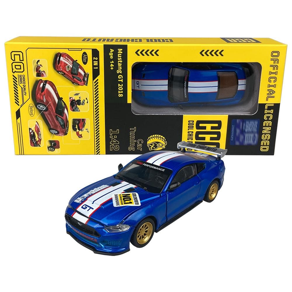 CCA 1:42 Scale Mustang GT 2018 Modified Cars Model Assemble Toy Kits (Blue)