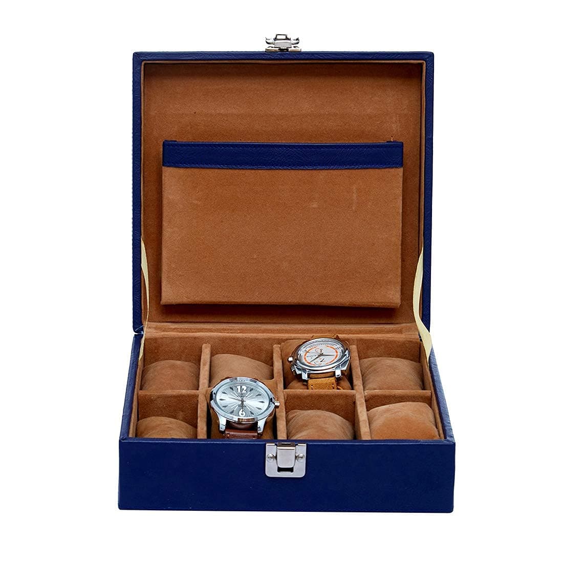 Leather World Watch Box Holder Organizer Case in 8 Slots of Watches for Men and Women (8 Blue)
