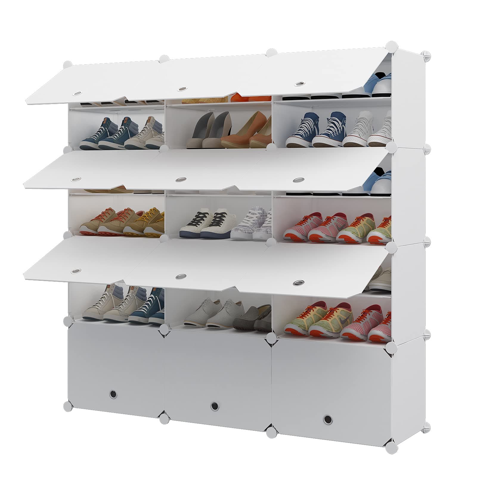 Aeitc Portable Shoe Rack, 48-Pair DIY Shoe Storage Shelf Organizer, Plastic Shoe Organizer for Entryway, Shoe Cabinet with Doors, White