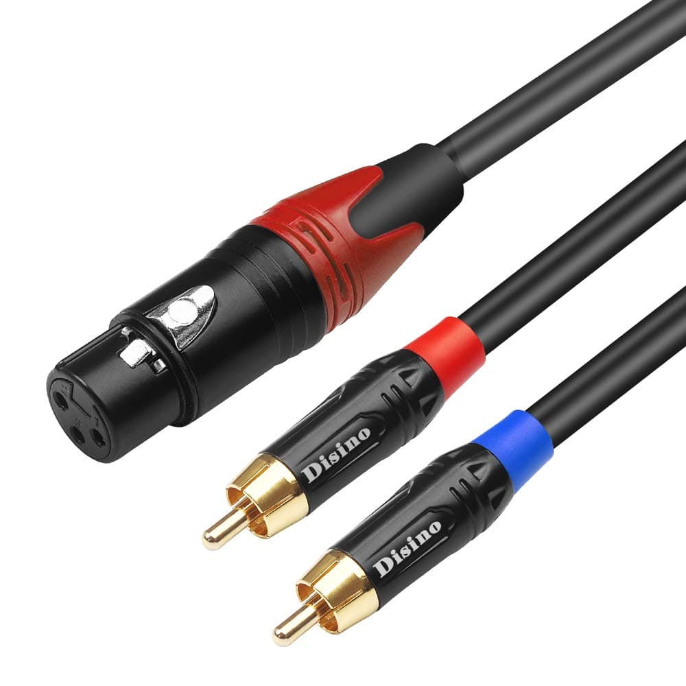 Disino Female XLR to Dual RCA Y Splitter Patch Cable,Unbalanced XLR Female to 2 RCA/Phono Plug Stereo Audio Interconnect Duplicator Lead - 10 Feet/3 Meters